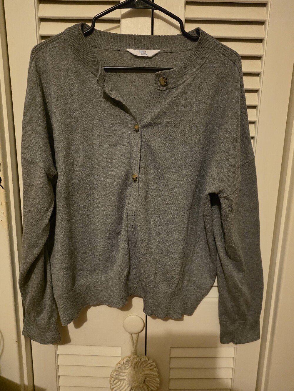 Gray Button-Front Knit Cardigan